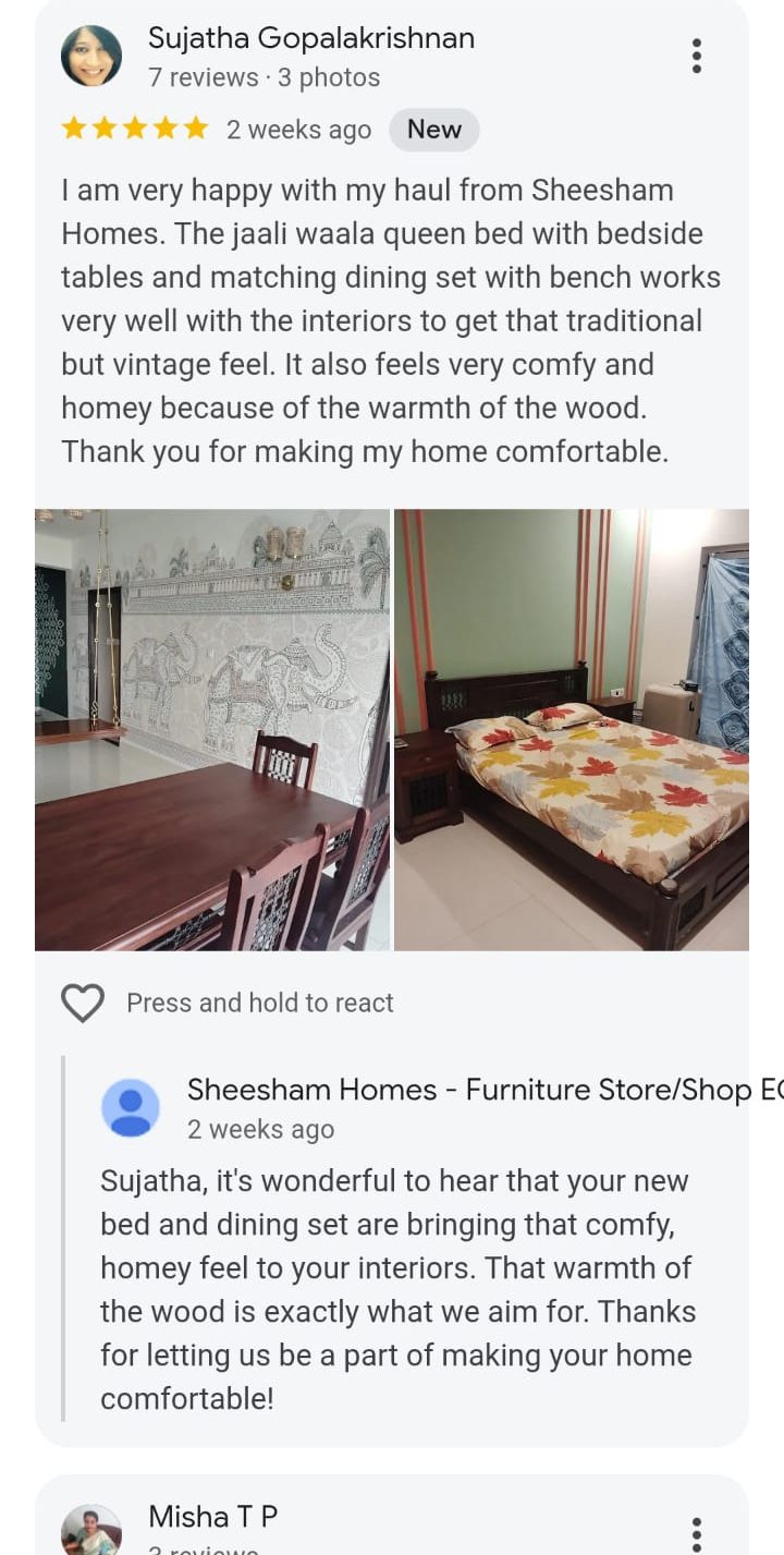 Sheesham Homes on Google: Customer review with an owner reply