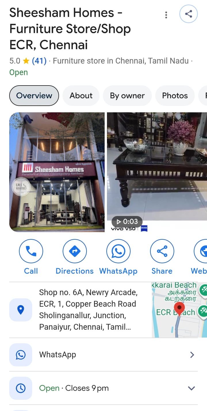 Sheesham Homes on Google: A complete, active profile